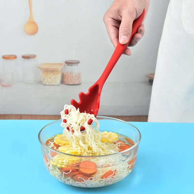 Silicone Pasta Spoon & Strainer – Long Handle Spaghetti Server with Built-In Colander