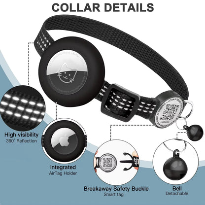 AirTag Cat Collar – Reflective GPS Tracking Collar with QR Tag & AirTag Holder