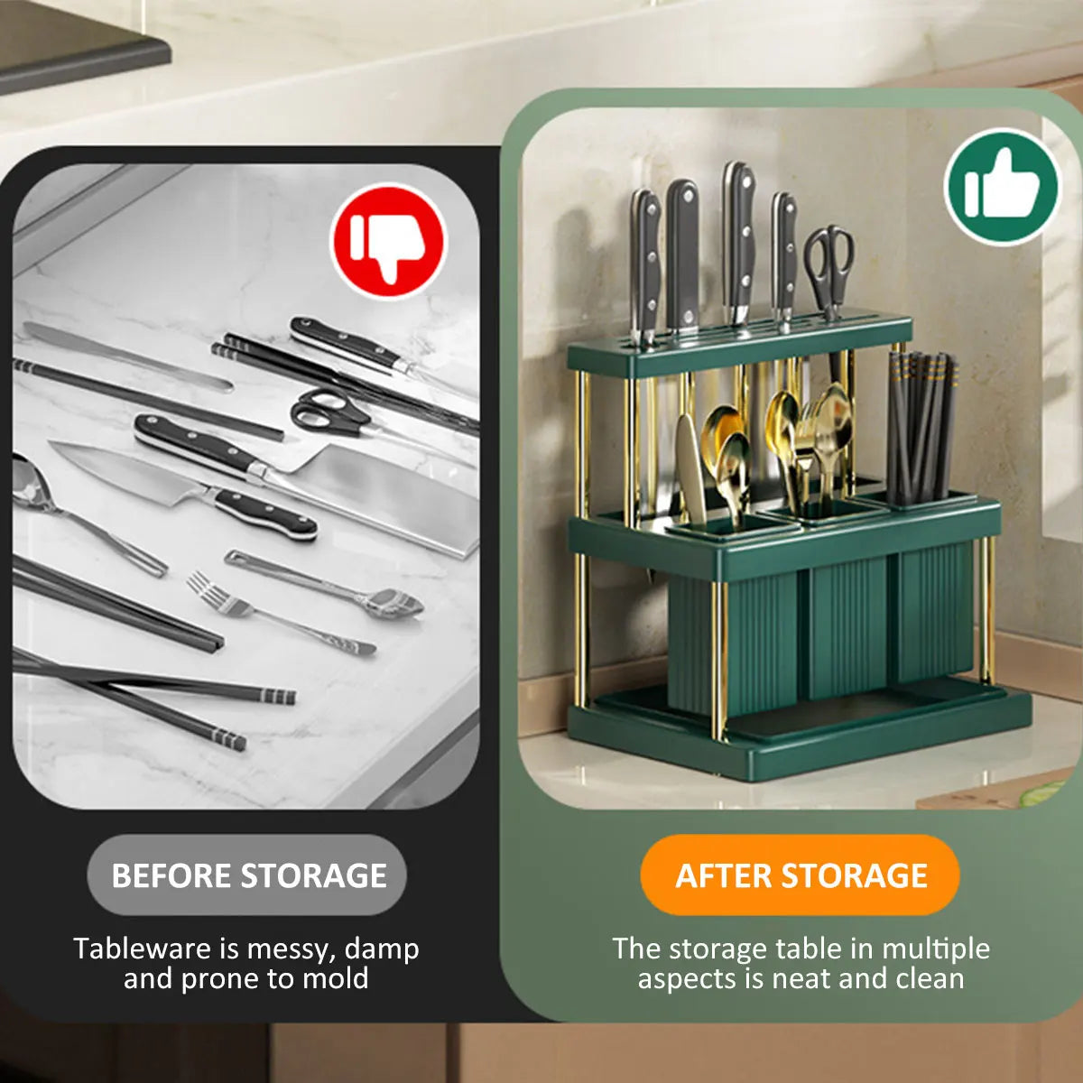 Kitchen Knife & Utensil Holder – Multi-Function Cutlery Organizer with Drain Rack
