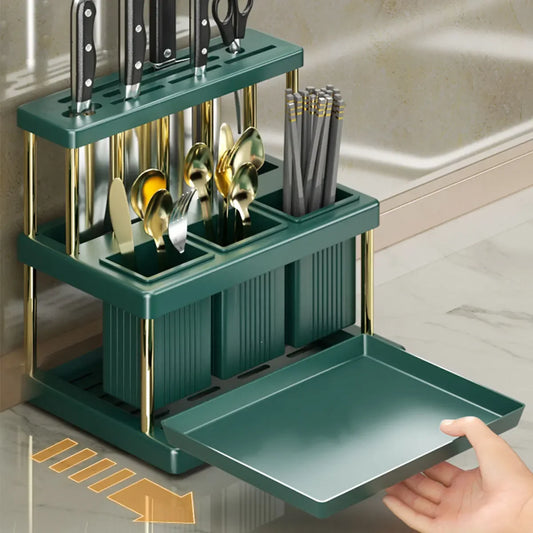 Kitchen Knife & Utensil Holder – Multi-Function Cutlery Organizer with Drain Rack