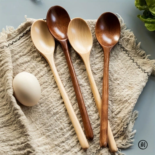 4-Piece Korean Style Wooden Spoon Set – Natural Wood Soup, Coffee & Honey Spoons