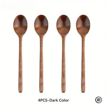 4-Piece Korean Style Wooden Spoon Set – Natural Wood Soup, Coffee & Honey Spoons