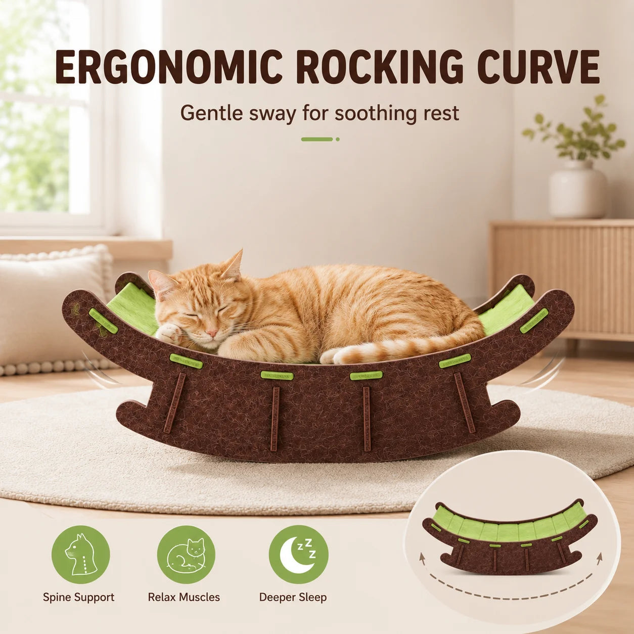 3-in-1 Cat Rocking Bed with Scratch Pad – Cozy Pet Lounge & Scratching Mat for Cats