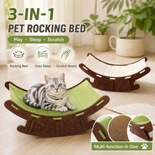 3-in-1 Cat Rocking Bed with Scratch Pad – Cozy Pet Lounge & Scratching Mat for Cats