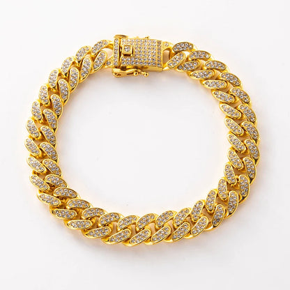 Luxury Cuban Chain Dog Collar – Gold Tone Stainless Steel Diamond-Inspired Pet Necklace for Daily Walks
