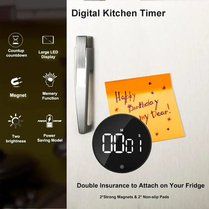 Magnetic Digital Kitchen Timer – Silent Countdown Timer with Constant Light Display for Cooking & Learning