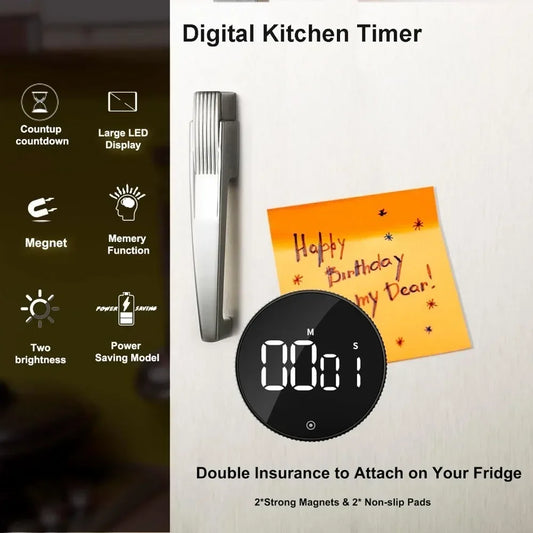 Magnetic Digital Kitchen Timer – Silent Countdown Timer with Constant Light Display for Cooking & Learning