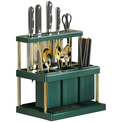 Kitchen Knife & Utensil Holder – Multi-Function Cutlery Organizer with Drain Rack