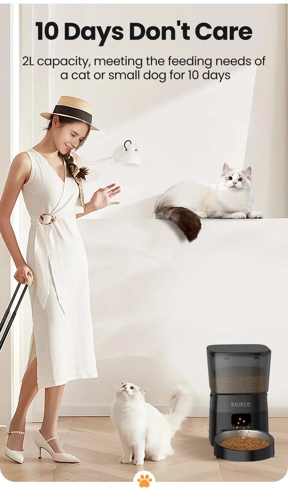 ROJECO Automatic Pet Feeder – Smart Dry Food Dispenser with Easy Button Control for Cats & Dogs